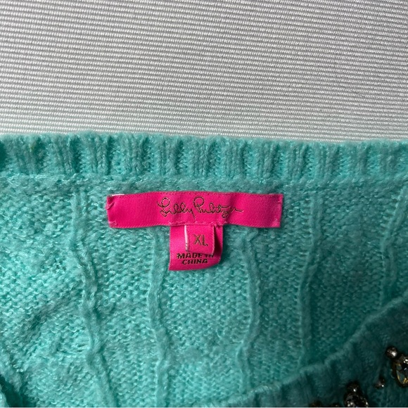 Lilly Pulitzer Dario Embellished Cable-Knit Aqua color Sweater.  Sz XL - Picture 9 of 12